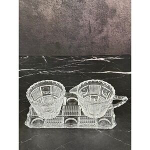 Vintage FB Rogers Cut Crystal Creamer, Open Sugar Bowl and Tray Set MINT!
